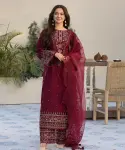 3 Piece - Unstitched Lawn Full Embroidered Shirt With Organza Embroidered Dupatta