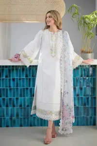 3 Piece - Unstitched Lawn Full Embroidered Shirt With Lawn Digital Print Dupatta