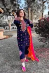 3 Piece - Lawn Embroidered Shirt With Embroidered Bamber Chiffon Dupatta