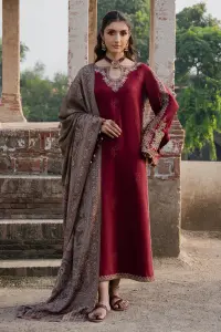 3 Piece - Lawn Embroidered Suit With Chiffon Embroidered Dupatta And Trouser