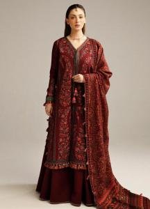 3 Piece - Unstitched Dhanak Stuff Heavy Embroidered Suit With  Printed woolen Shawl