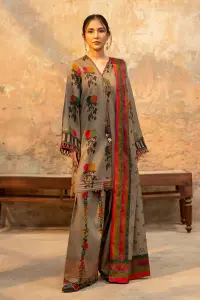 3 Piece - Lawn Digital Printed Suit With Chiffon Dupatta